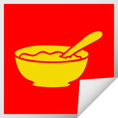 quirky square peeling sticker cartoon bowl of porridge