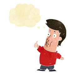 cartoon man giving thumbs up sign with thought bubble