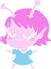 smiling alien girl flat color style cartoon