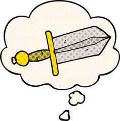 cartoon dagger and thought bubble in comic book style
