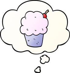 cartoon cupcake and thought bubble in smooth gradient style
