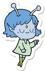 sticker of a cartoon alien girl