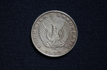 greek drachma coin back 1973 vintage money