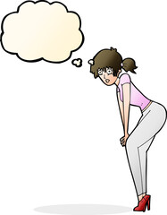 cartoon woman posing with thought bubble