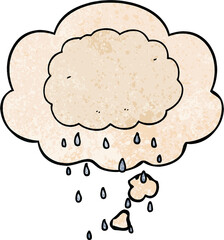 cartoon rain cloud and thought bubble in grunge texture pattern style