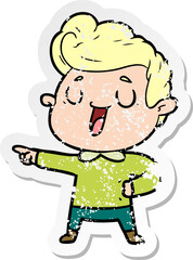 distressed sticker of a happy cartoon man