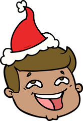 happy line drawing of a male face wearing santa hat