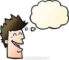 cartoon happy man with thought bubble