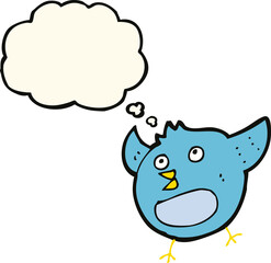 cartoon happy bird with thought bubble