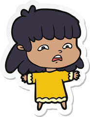 sticker of a cartoon worried woman