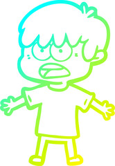 cold gradient line drawing worried cartoon boy