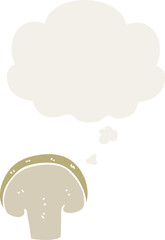 cartoon mushroom slice and thought bubble in retro style