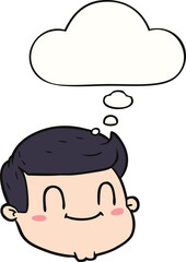 cartoon male face and thought bubble