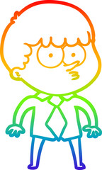 rainbow gradient line drawing cartoon nervous boy in shirt and tie