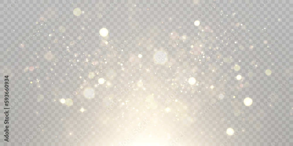 Poster light effect with lots of glittery highlights shining on transparent background for christmas new ye