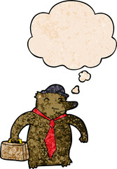cartoon business bear and thought bubble in grunge texture pattern style