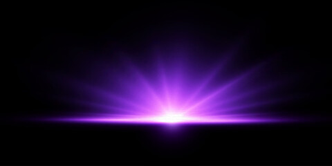 Horizontal light effects. Purple shimmering translucent light on a transparent background.