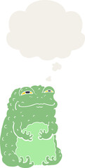 cartoon smug toad and thought bubble in retro style