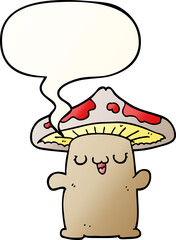 cartoon mushroom creature and speech bubble in smooth gradient style