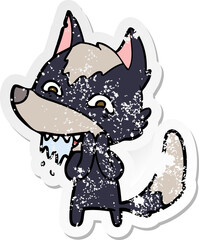 distressed sticker of a cartoon hungry wolf