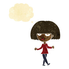 cartoon smug looking woman with thought bubble