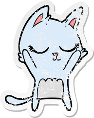 distressed sticker of a calm cartoon cat