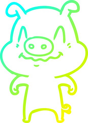 cold gradient line drawing nervous cartoon pig