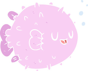 flat color style cartoon blowfish