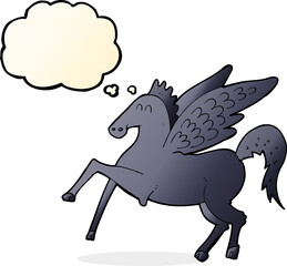 cartoon magic flying horse with thought bubble
