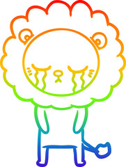 rainbow gradient line drawing crying cartoon lion