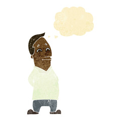 cartoon friendly man with thought bubble