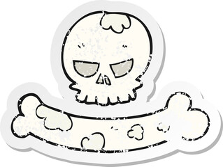 retro distressed sticker of a cartoon skull and bone symbol
