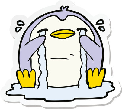 Sticker Of A Cartoon Crying Penguin