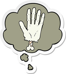 cartoon zombie hand and thought bubble as a printed sticker