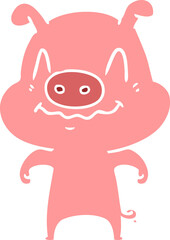 nervous flat color style cartoon pig