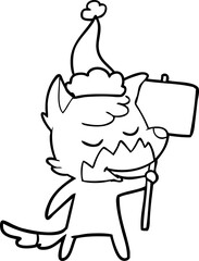 friendly line drawing of a fox wearing santa hat