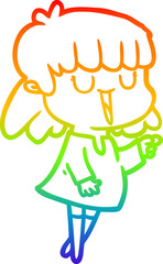 rainbow gradient line drawing cartoon woman laughing