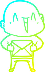 cold gradient line drawing happy cartoon bald man