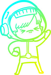 cold gradient line drawing cartoon astronaut woman