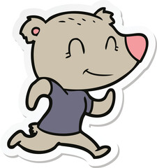 sticker of a healthy runnning bear cartoon