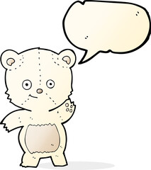 cartoon waving polar bear with speech bubble