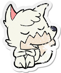 distressed sticker of a friendly cartoon fox