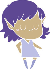 happy flat color style cartoon elf girl wearing dress