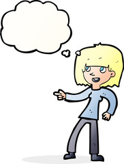 cartoon girl pointing with thought bubble