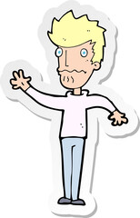 Obraz premium sticker of a cartoon worried man reaching out