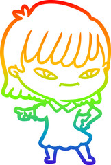 rainbow gradient line drawing cartoon woman