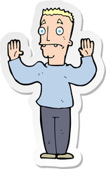 sticker of a cartoon man surrendering