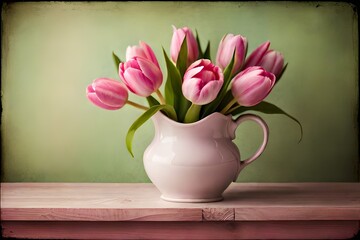 pink tulips in vase on table