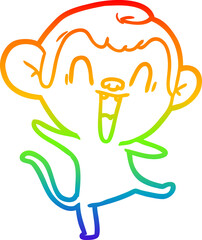 rainbow gradient line drawing cartoon laughing monkey