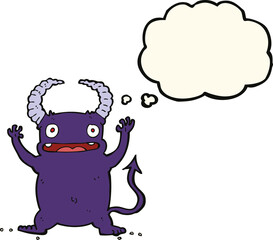 cartoon little devil with thought bubble